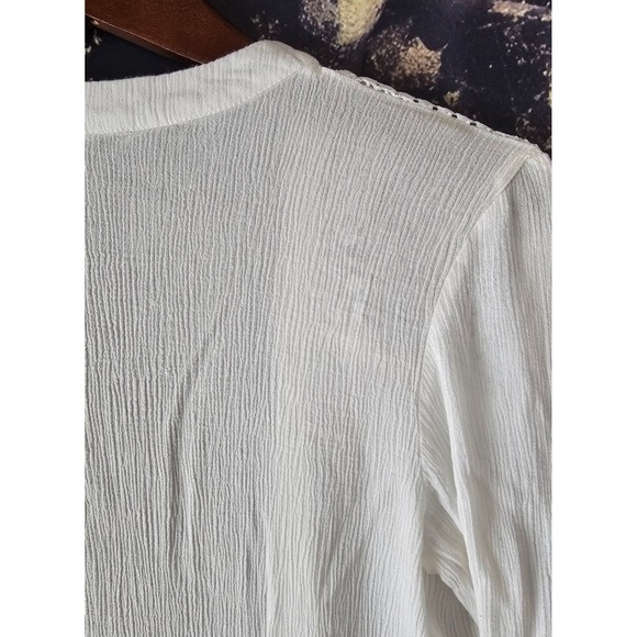 White Rayon Crochet Trim Kimono Cardigan Cover Up Bohemian Beach Resort S - Picture 8 of 9